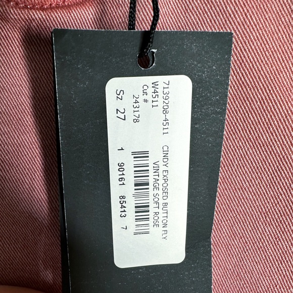 Paige Jeans Cindy High Rise Straight Ankle Exposed Button Fly Soft Rose Size 27 - Picture 9 of 10